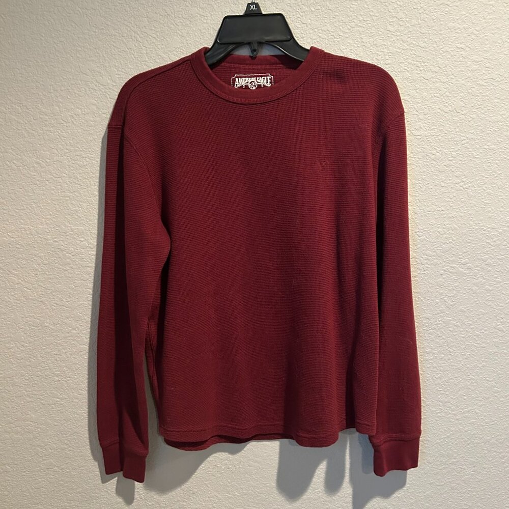 American Eagle Long-Sleeve Red Waffle Pattern Small Shirt